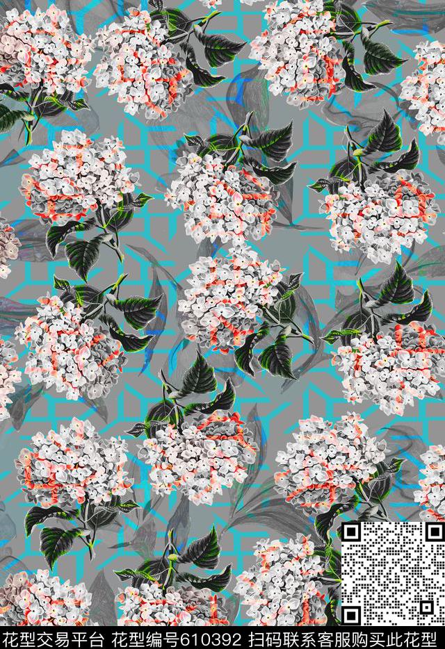 几何手绘薰衣草数码印花华亿平台下载（图片编号: 610392） - 瓦栏（Walan）