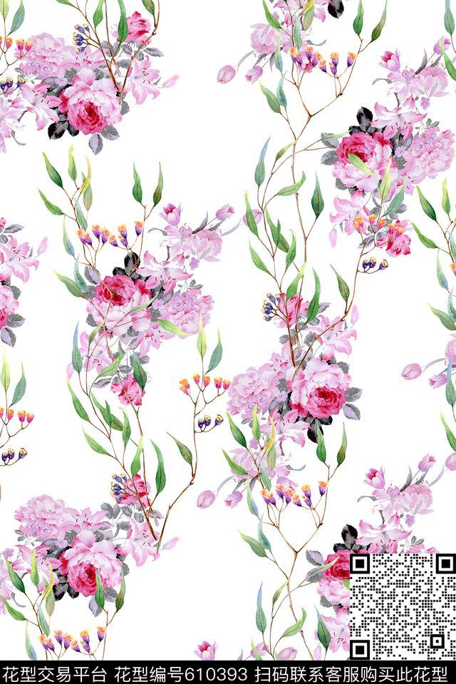 手绘树枝绿叶数码印花华亿平台下载（图片编号: 610393） - 瓦栏（Walan）