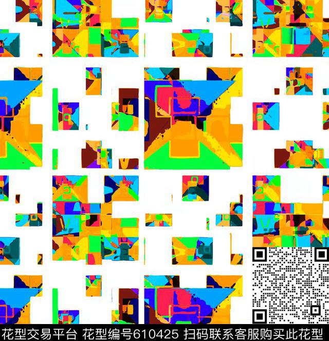 时装几何涂鸦数码印花华亿平台下载（图片编号: 610425） - 瓦栏（Walan）