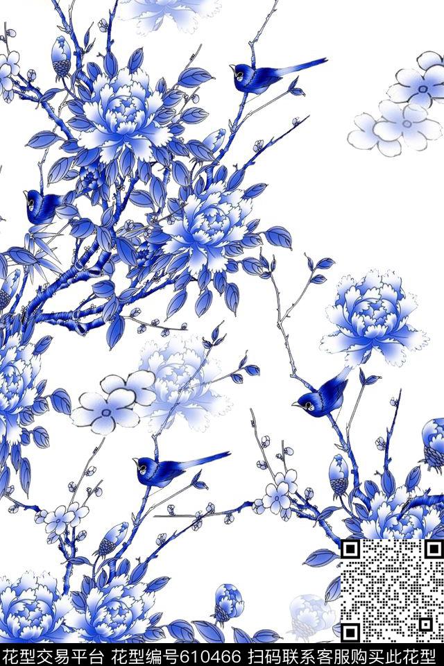 花朵花卉中国风数码印花华亿平台下载（图片编号: 610466） - 瓦栏（Walan）