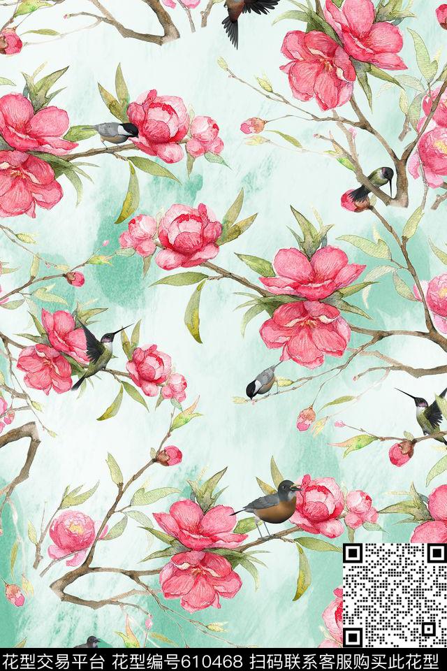 旗袍女装连衣裙中国风花鸟数码印花华亿平台下载（图片编号: 610468） - 瓦栏（Walan）