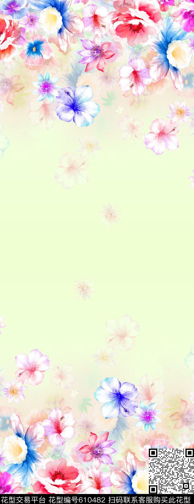 围巾华亿平台双边定位水彩花卉数码印花华亿平台下载（图片编号: 610482） - 瓦栏（Walan）