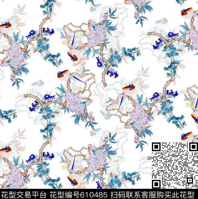 旗袍鸟树枝数码印花华亿平台下载（图片编号: 610485） - 瓦栏（Walan）