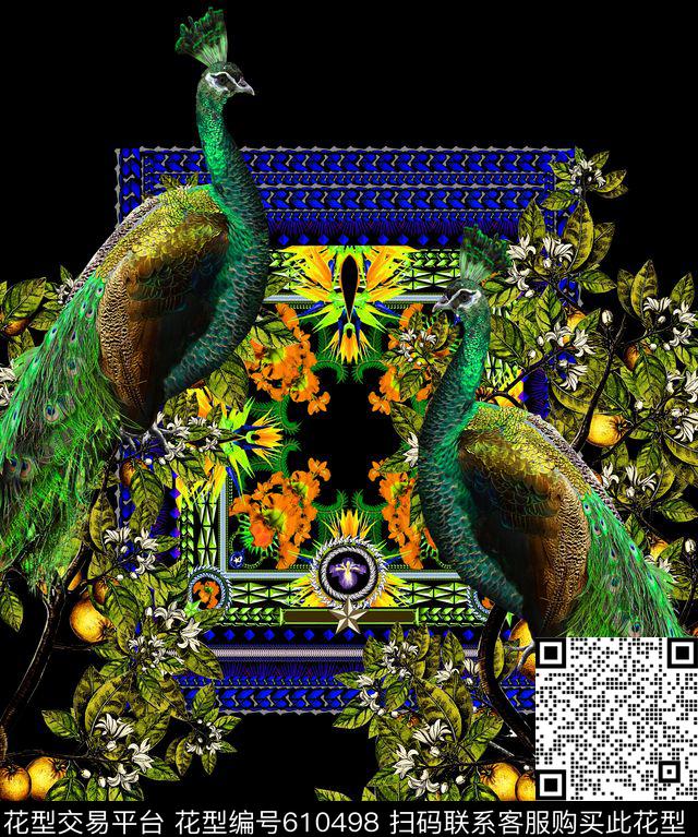 Dolce&Gabbana孔雀桔子树数码印花华亿平台下载（图片编号: 610498） - 瓦栏（Walan）