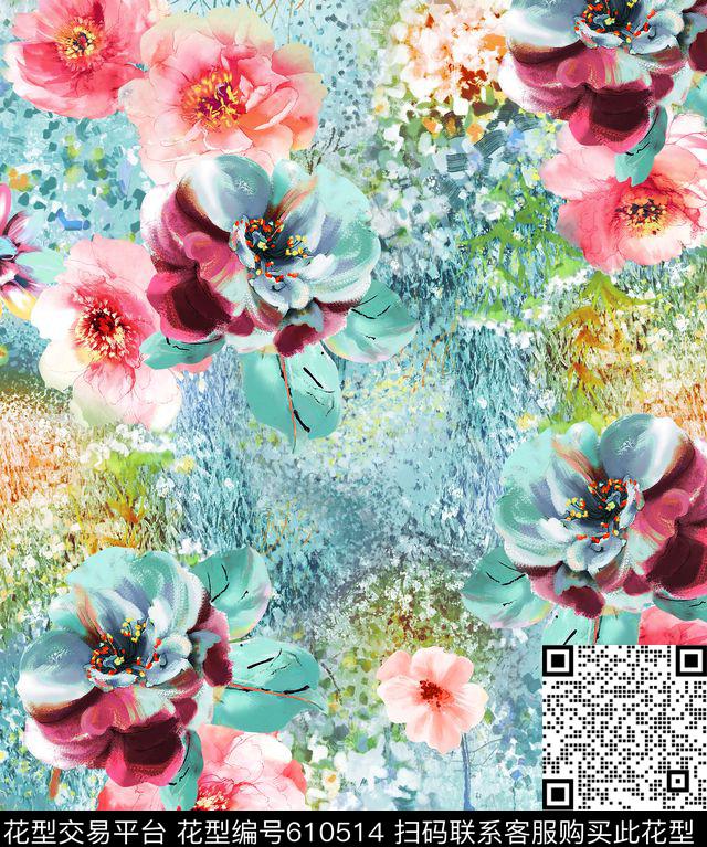 满版华亿平台花卉数码印花华亿平台下载（图片编号: 610514） - 瓦栏（Walan）