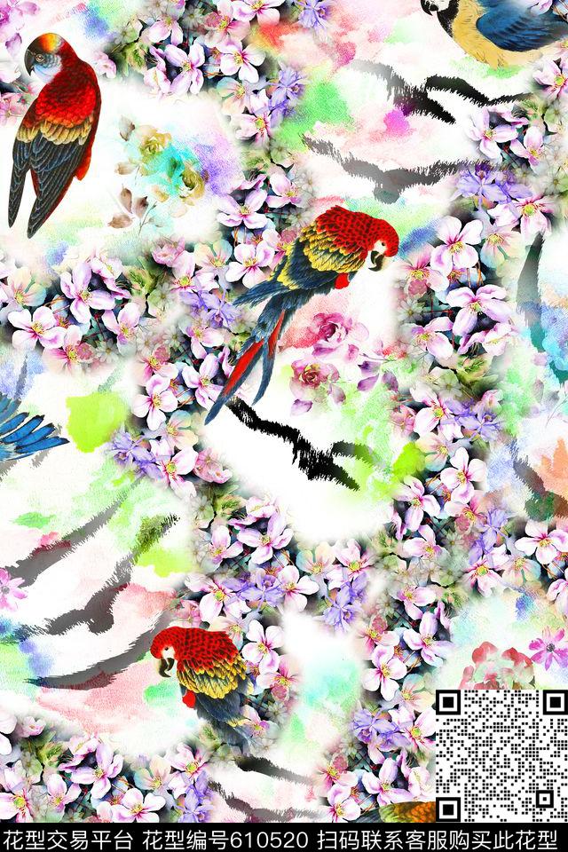 中国风花鸟花卉数码印花华亿平台下载（图片编号: 610520） - 瓦栏（Walan）