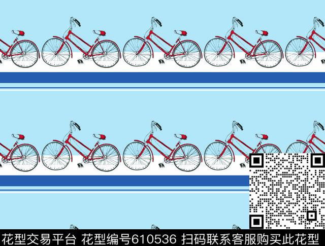自行车条纹趣味数码印花华亿平台下载（图片编号: 610536） - 瓦栏（Walan）