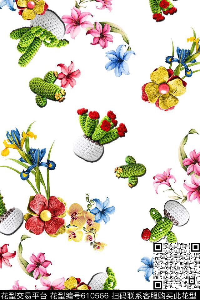 水彩花绣花小花数码印花华亿平台下载（图片编号: 610566） - 瓦栏（Walan）