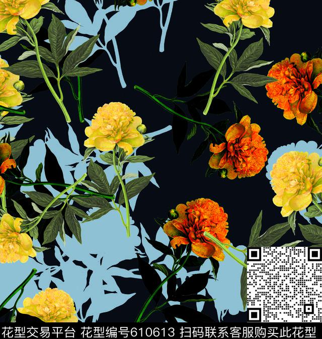 大花花朵花卉数码印花华亿平台下载（图片编号: 610613） - 瓦栏（Walan）