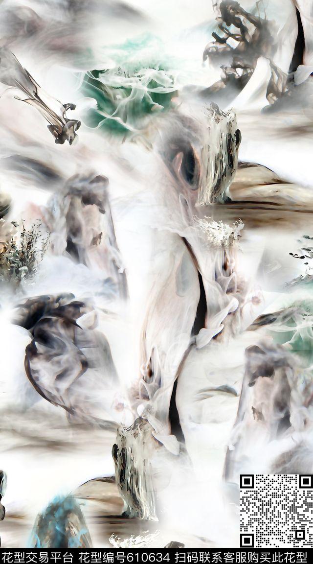 烟雾创意山水画数码印花华亿平台下载（图片编号: 610634） - 瓦栏（Walan）