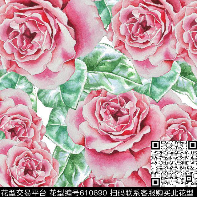 大花牡丹玫瑰数码印花华亿平台下载（图片编号: 610690） - 瓦栏（Walan）