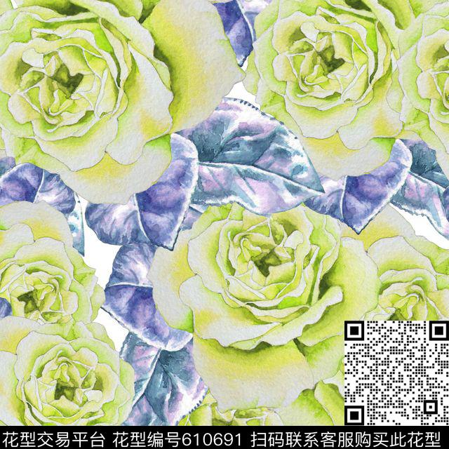 大花牡丹玫瑰数码印花华亿平台下载（图片编号: 610691） - 瓦栏（Walan）