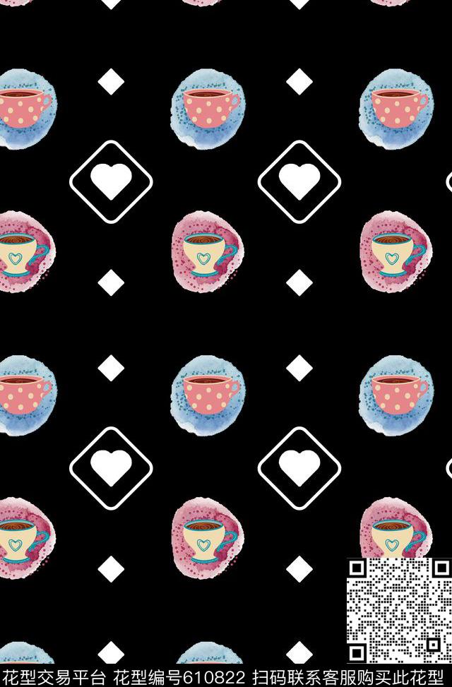 几何水彩插画数码印花华亿平台下载（图片编号: 610822） - 瓦栏（Walan）