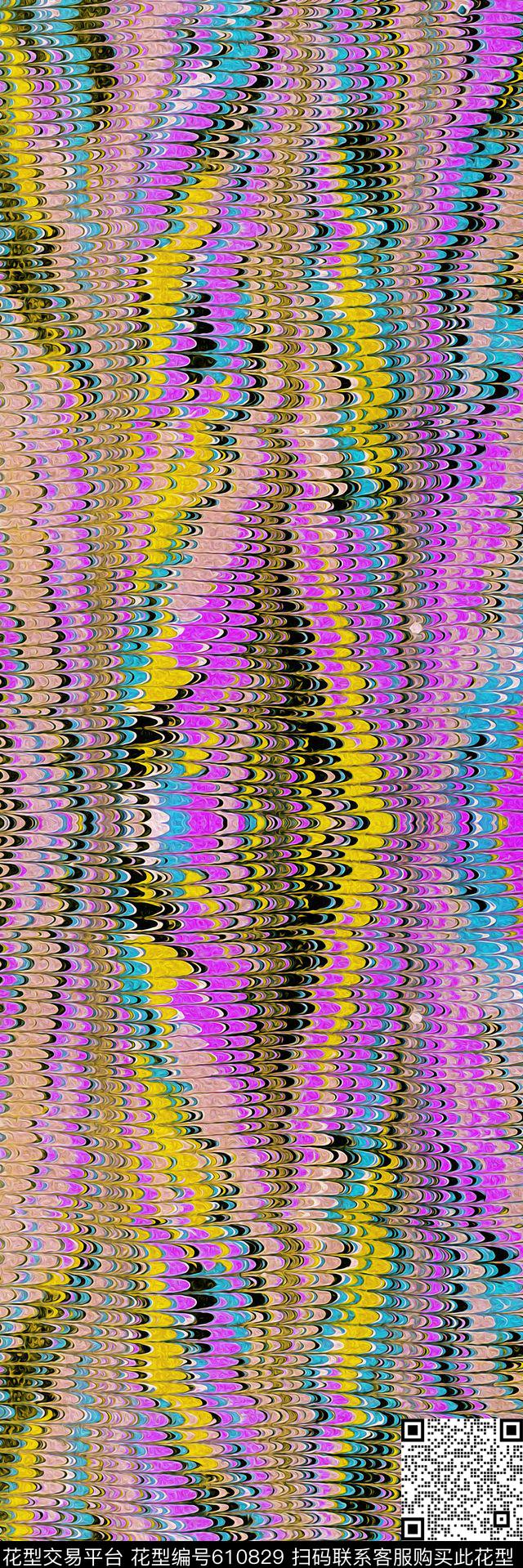 丝巾抽象格子几何数码印花华亿平台下载（图片编号: 610829） - 瓦栏（Walan）