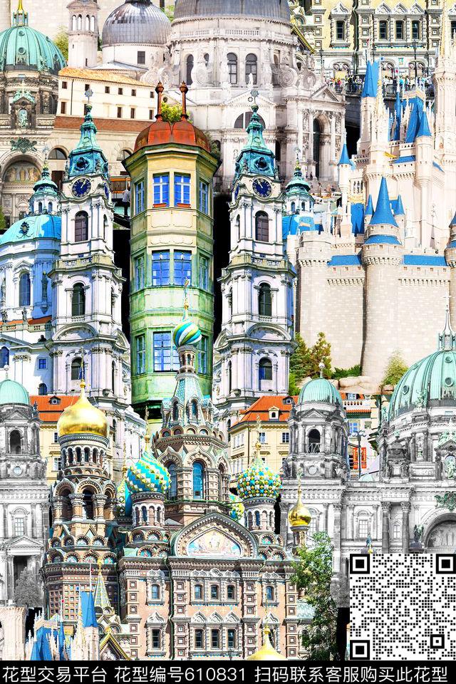 建筑风景欧式数码印花华亿平台下载（图片编号: 610831） - 瓦栏（Walan）