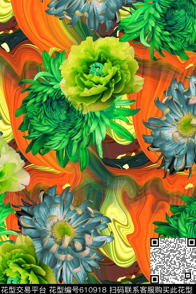 花卉雏菊油画数码印花华亿平台下载（图片编号: 610918） - 瓦栏（Walan）