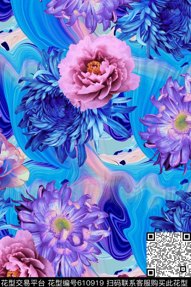 花卉雏菊油画数码印花华亿平台下载（图片编号: 610919） - 瓦栏（Walan）