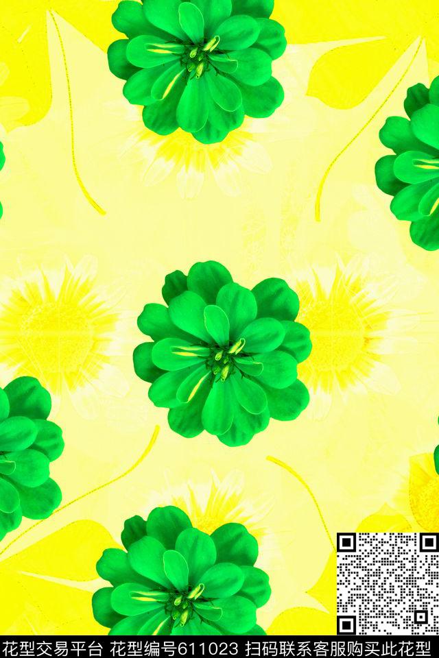 热带花卉时尚流行女装大花数码印花华亿平台下载（图片编号: 611023） - 瓦栏（Walan）