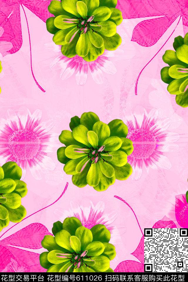 热带花卉时尚流行女装大花数码印花华亿平台下载（图片编号: 611026） - 瓦栏（Walan）