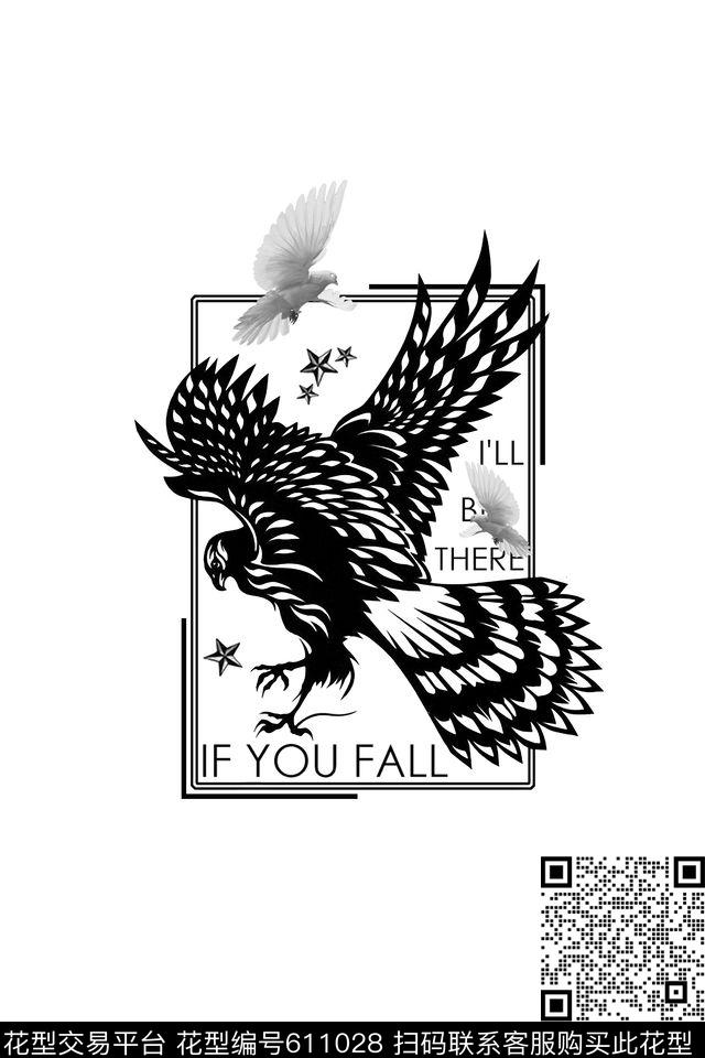 和平鸽手绘老鹰杜嘉班纳五角星数码印花华亿平台下载（图片编号: 611028） - 瓦栏（Walan）
