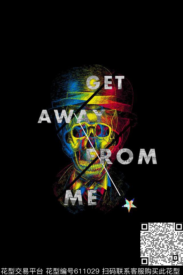 炫彩骷髅头文字线条数码印花华亿平台下载（图片编号: 611029） - 瓦栏（Walan）