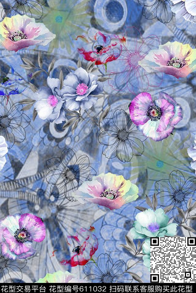 零点--女装零点--抽象女装数码印花华亿平台下载（图片编号: 611032） - 瓦栏（Walan）