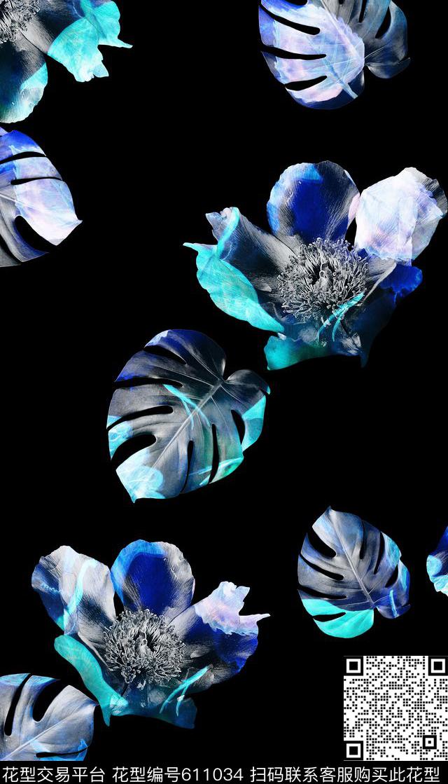 花卉、热带树叶、纯底、少女数码印花华亿平台下载（图片编号: 611034） - 瓦栏（Walan）