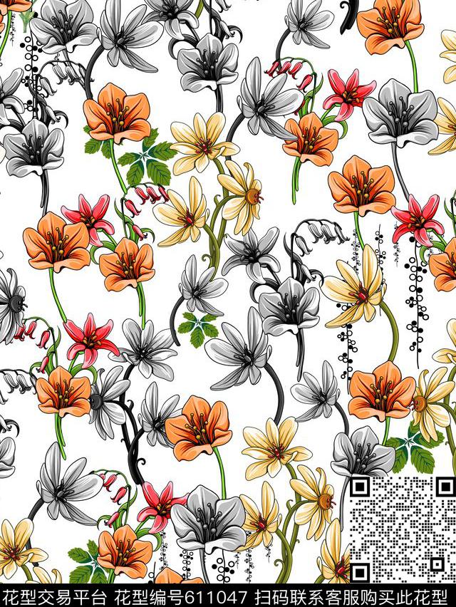 L.D~花卉L.D~水彩L.D~手绘传统印花华亿平台下载（图片编号: 611047） - 瓦栏（Walan）