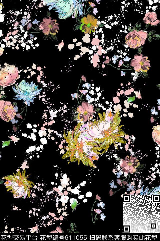 L.D~肌理L.D~花卉L.D~水墨传统印花华亿平台下载（图片编号: 611055） - 瓦栏（Walan）