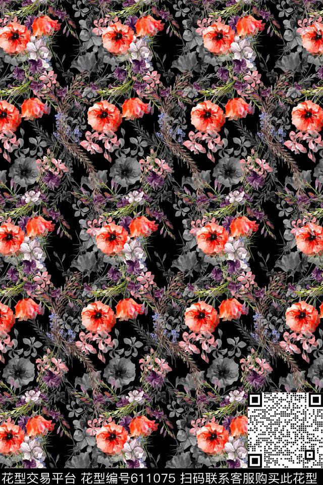 L.D~花卉L.D~水彩L.D~手绘传统印花华亿平台下载（图片编号: 611075） - 瓦栏（Walan）