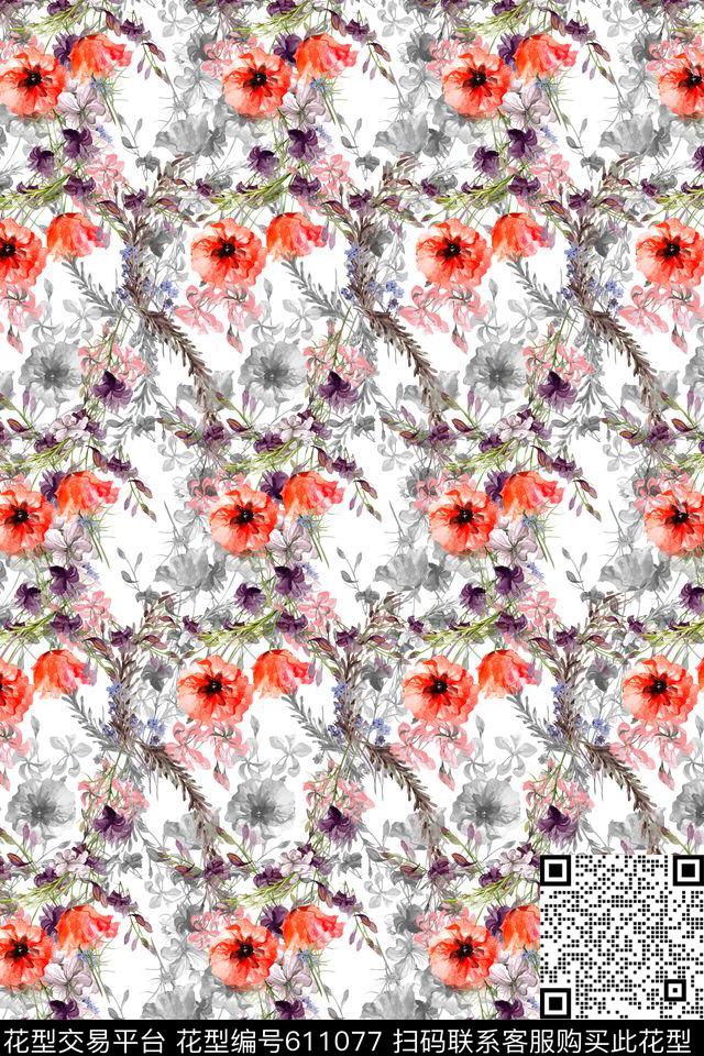 L.D~花卉L.D~水彩L.D~手绘传统印花华亿平台下载（图片编号: 611077） - 瓦栏（Walan）