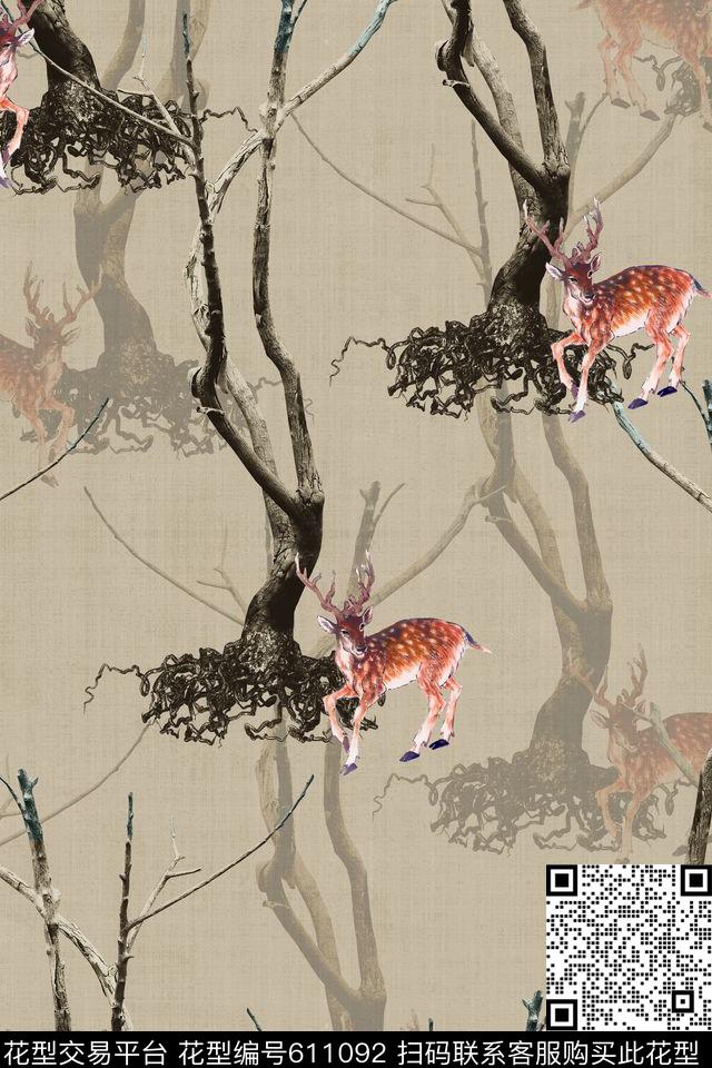 时尚动物中国风数码印花华亿平台下载（图片编号: 611092） - 瓦栏（Walan）