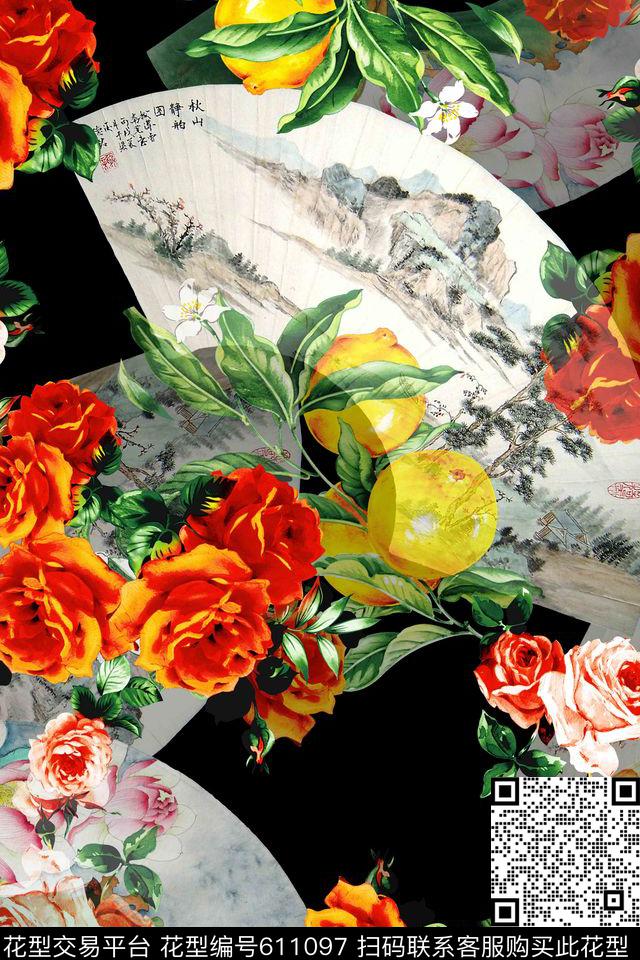 花卉山水画民族风数码印花华亿平台下载（图片编号: 611097） - 瓦栏（Walan）