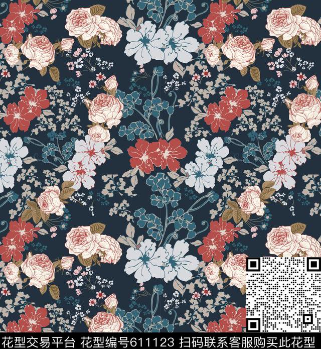 牡丹三色堇花朵传统印花华亿平台下载（图片编号: 611123） - 瓦栏（Walan）