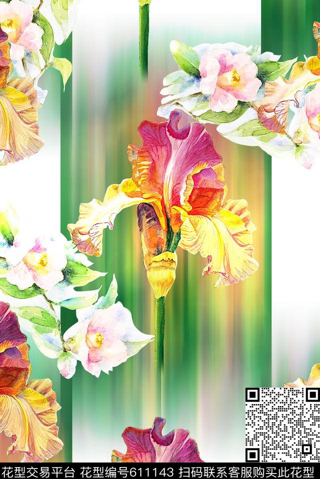 时尚女装印花抽象渐变条纹艳丽华亿平台数码印花华亿平台下载（图片编号: 611143） - 瓦栏（Walan）