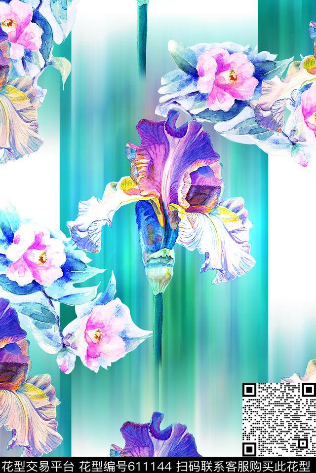 时尚女装印花抽象渐变条纹艳丽华亿平台数码印花华亿平台下载（图片编号: 611144） - 瓦栏（Walan）