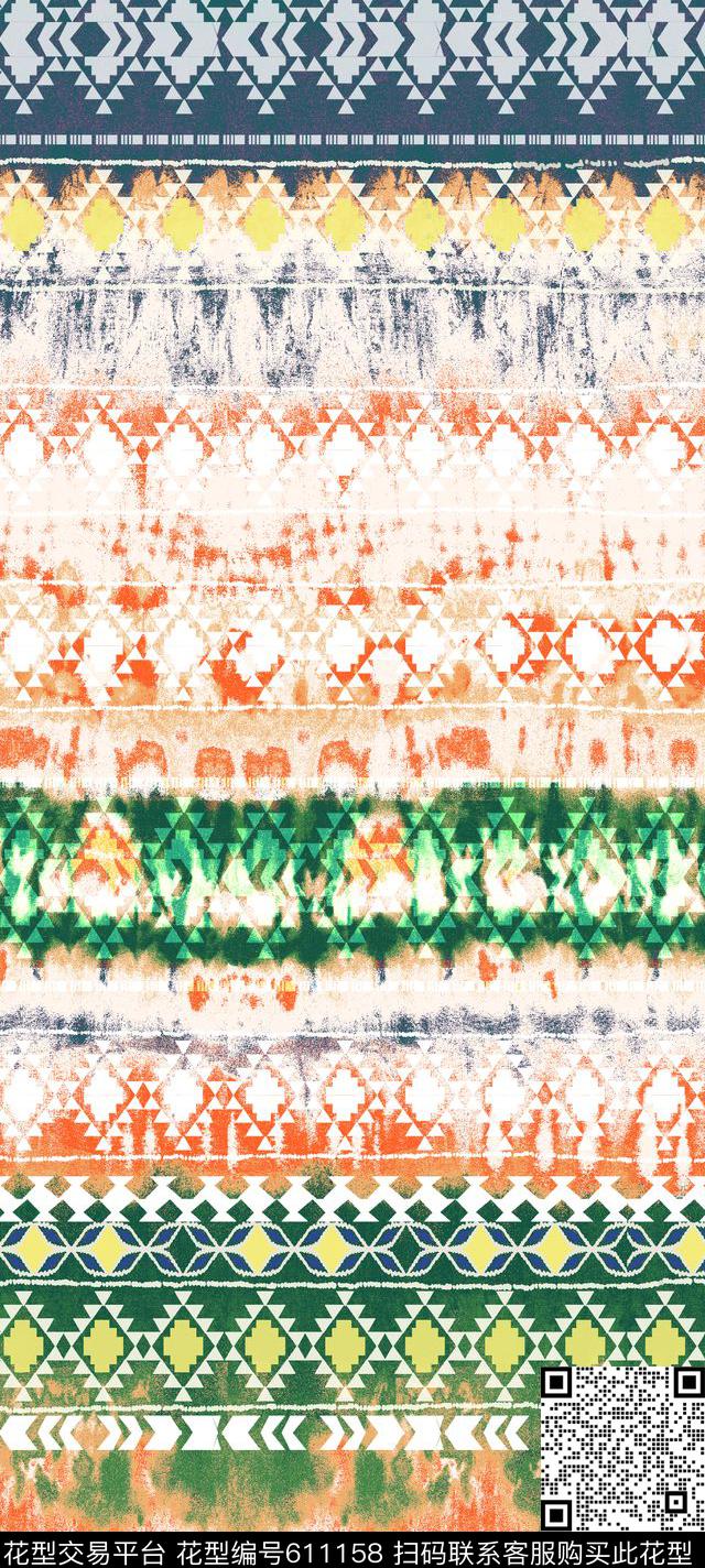 抽象民族复古数码印花华亿平台下载（图片编号: 611158） - 瓦栏（Walan）