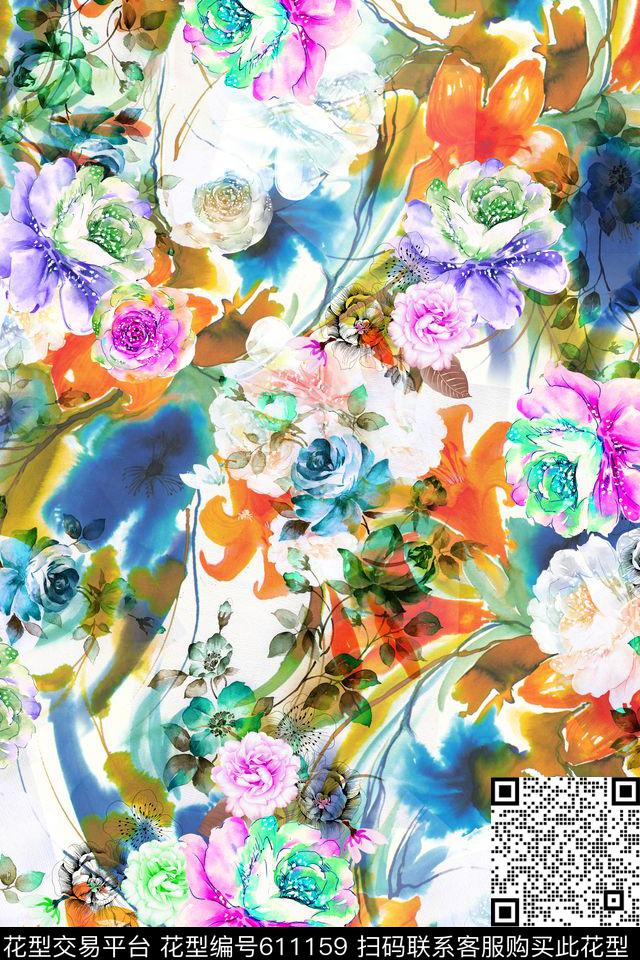 L.D~花卉L.D~水彩L.D~手绘传统印花华亿平台下载（图片编号: 611159） - 瓦栏（Walan）