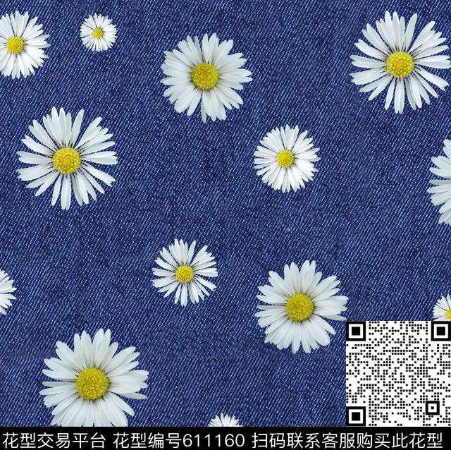 牛仔小雏菊时尚数码印花华亿平台下载（图片编号: 611160） - 瓦栏（Walan）