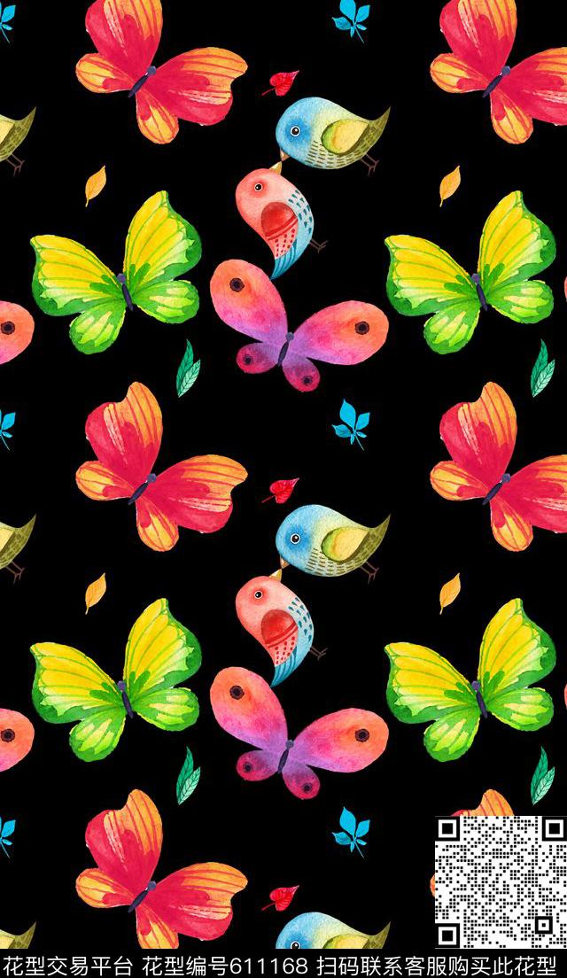 水彩卡通鸟数码印花华亿平台下载（图片编号: 611168） - 瓦栏（Walan）