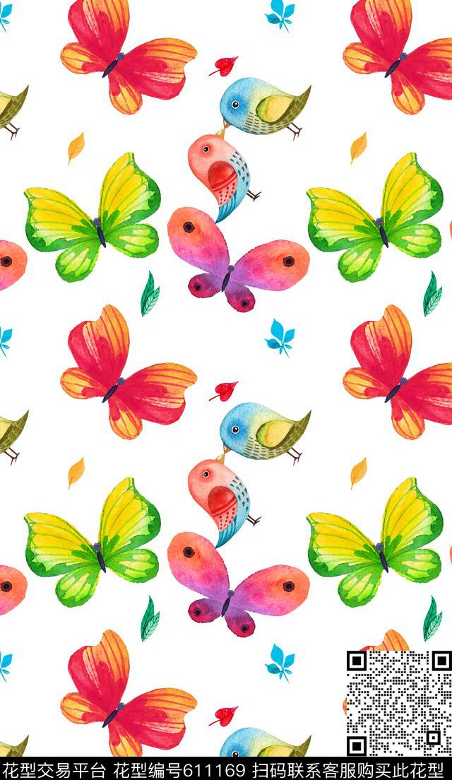 水彩卡通鸟数码印花华亿平台下载（图片编号: 611169） - 瓦栏（Walan）