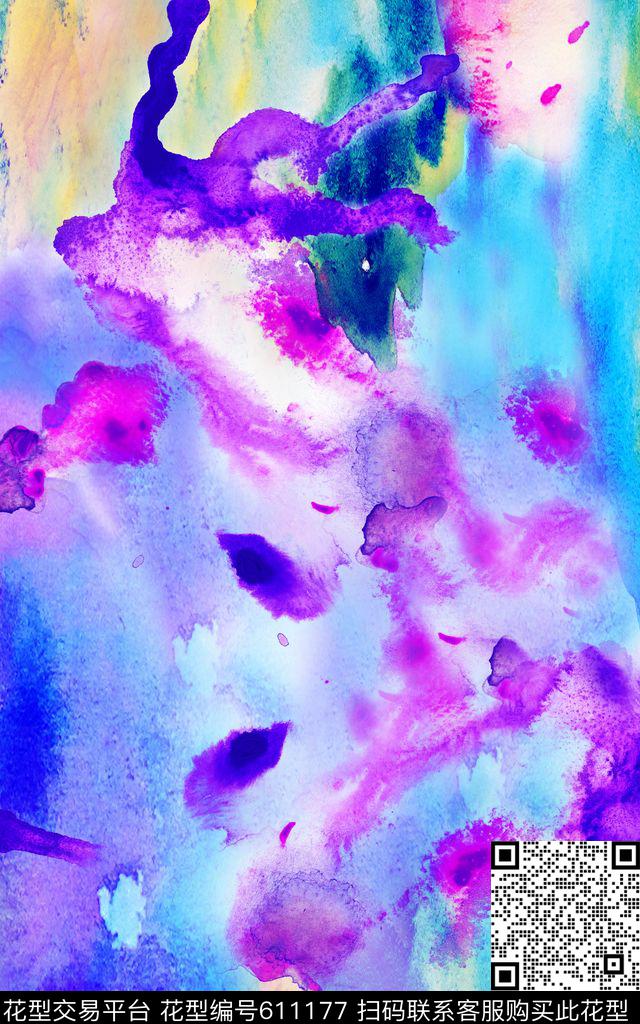 泼墨水彩墨迹数码印花华亿平台下载（图片编号: 611177） - 瓦栏（Walan）