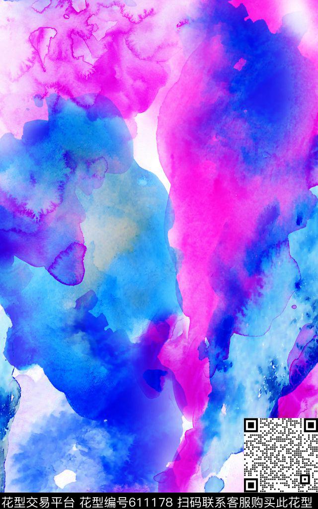 泼墨水彩墨迹数码印花华亿平台下载（图片编号: 611178） - 瓦栏（Walan）
