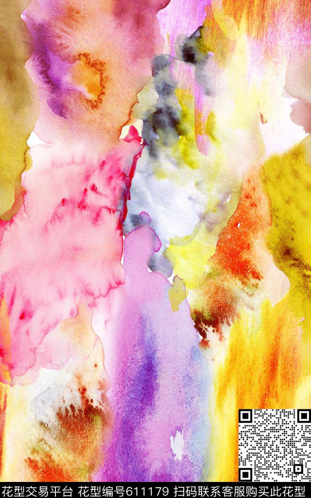 泼墨水彩墨迹数码印花华亿平台下载（图片编号: 611179） - 瓦栏（Walan）