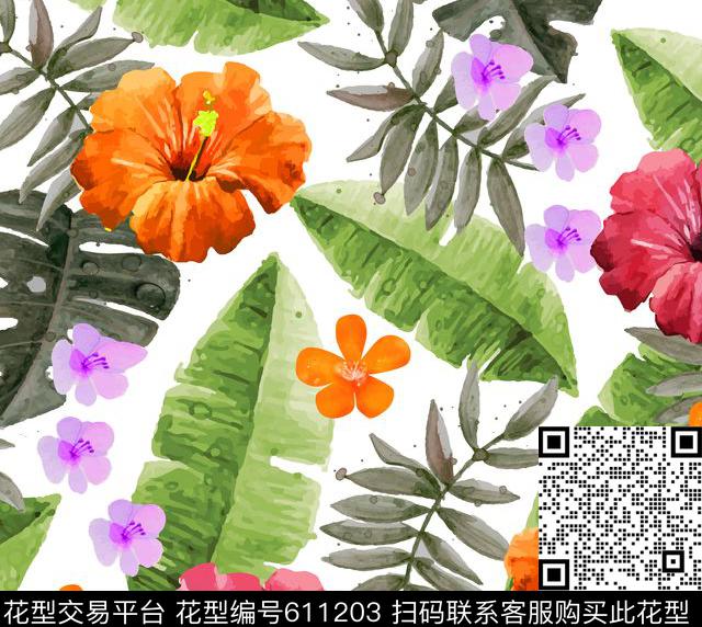 大花时尚潮流数码印花华亿平台下载（图片编号: 611203） - 瓦栏（Walan）