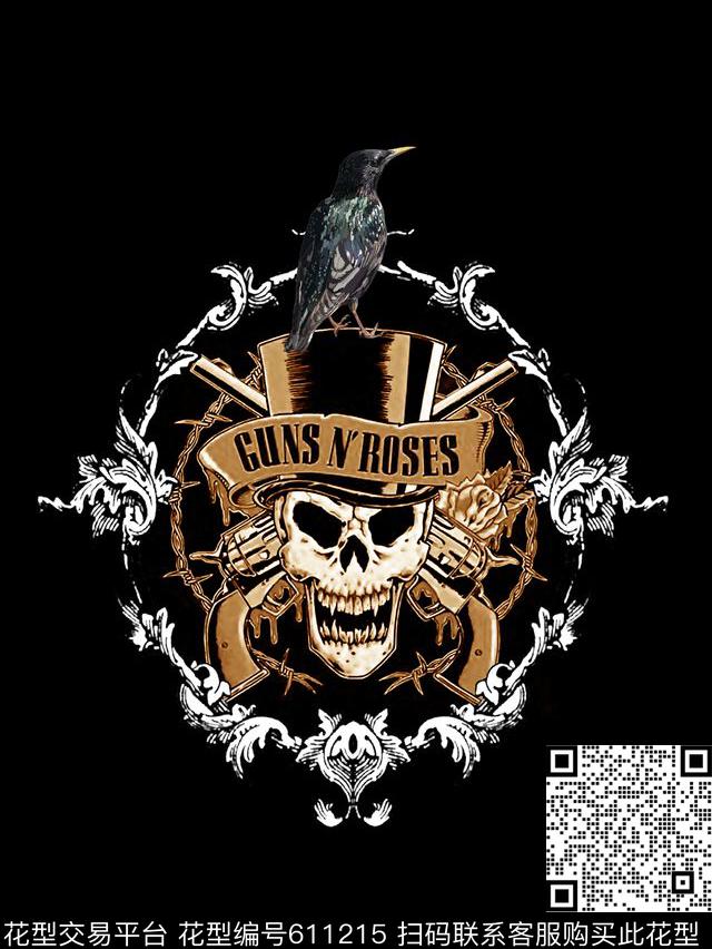 复古骷髅头鸟男装T恤数码印花华亿平台下载（图片编号: 611215） - 瓦栏（Walan）