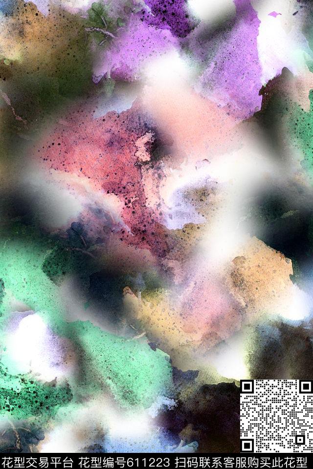 抽象肌理色彩水彩绘画数码印花华亿平台下载（图片编号: 611223） - 瓦栏（Walan）