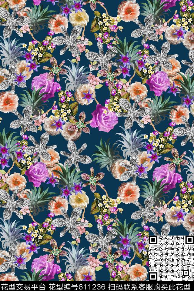 满版花卉中老年数码印花华亿平台下载（图片编号: 611236） - 瓦栏（Walan）