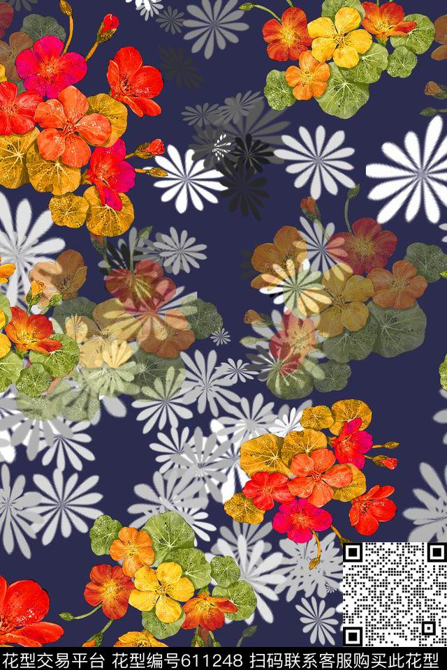 时尚田园黑白红灰世界植物花卉数码印花华亿平台下载（图片编号: 611248） - 瓦栏（Walan）