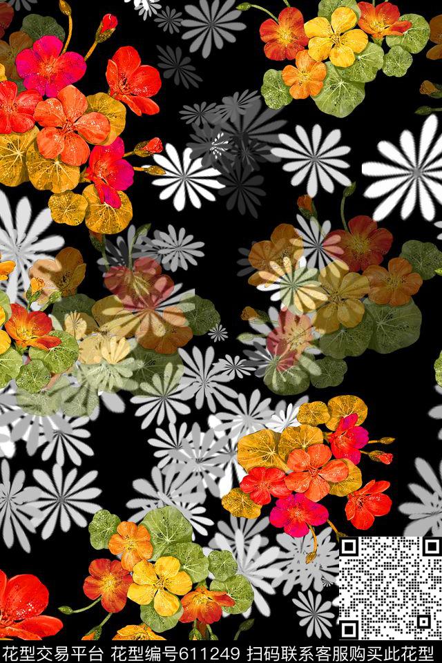 时尚田园黑白红灰世界植物花卉数码印花华亿平台下载（图片编号: 611249） - 瓦栏（Walan）